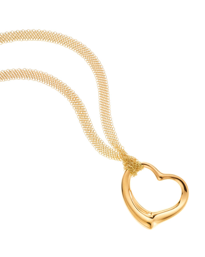 Elsa Peretti® Open Heart mesh pendant in 18k rose gold.