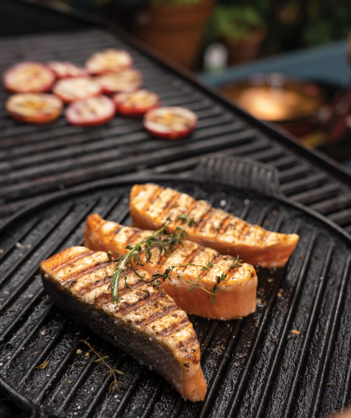 Grill marks on salmon