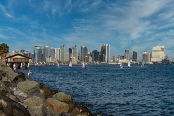 Views of downtown San Diego in the summertime from Shelter Island