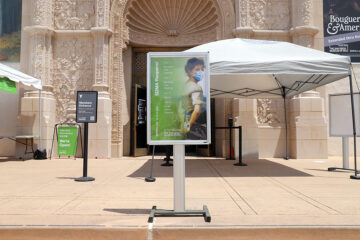Front of San Diego Museum of Art with updated COVID-19 guidelines