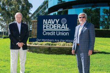 Pete Hedley and Mark Rodriguez outside of a Navy Federal Credit Union