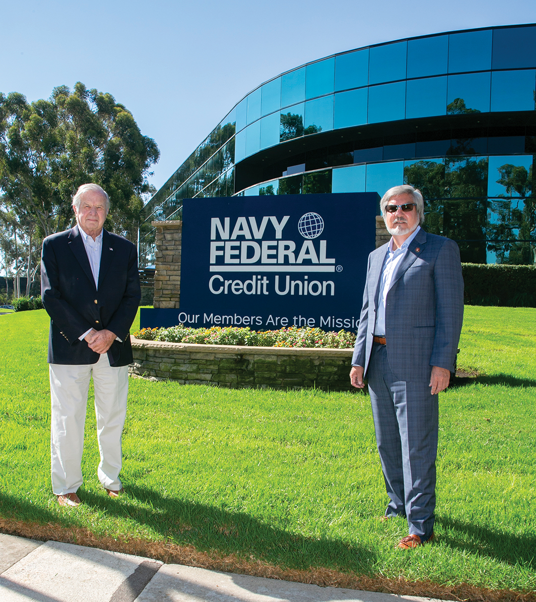 Pete Hedley and Mark Rodriguez outside of a Navy Federal Credit Union