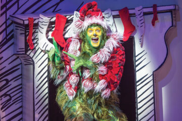 Edward Watts as The Grinch in Dr. Seuss's How the Grinch Stole Christmas!, book and lyrics by Timothy Mason, music by Mel Marvin, original production conceived and directed by Jack O'Brien, original choreography by John DeLuca, and directed by James Vásquez, running November 10 – December 29, 2019 at The Old Globe