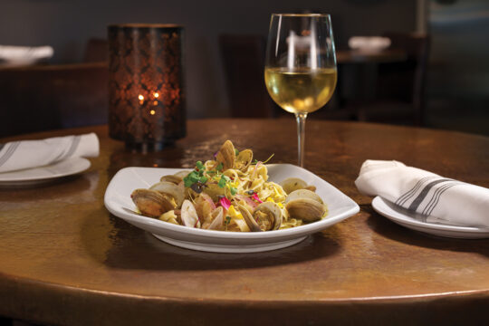 Fettucine and Clams, white wine & pesto sauce