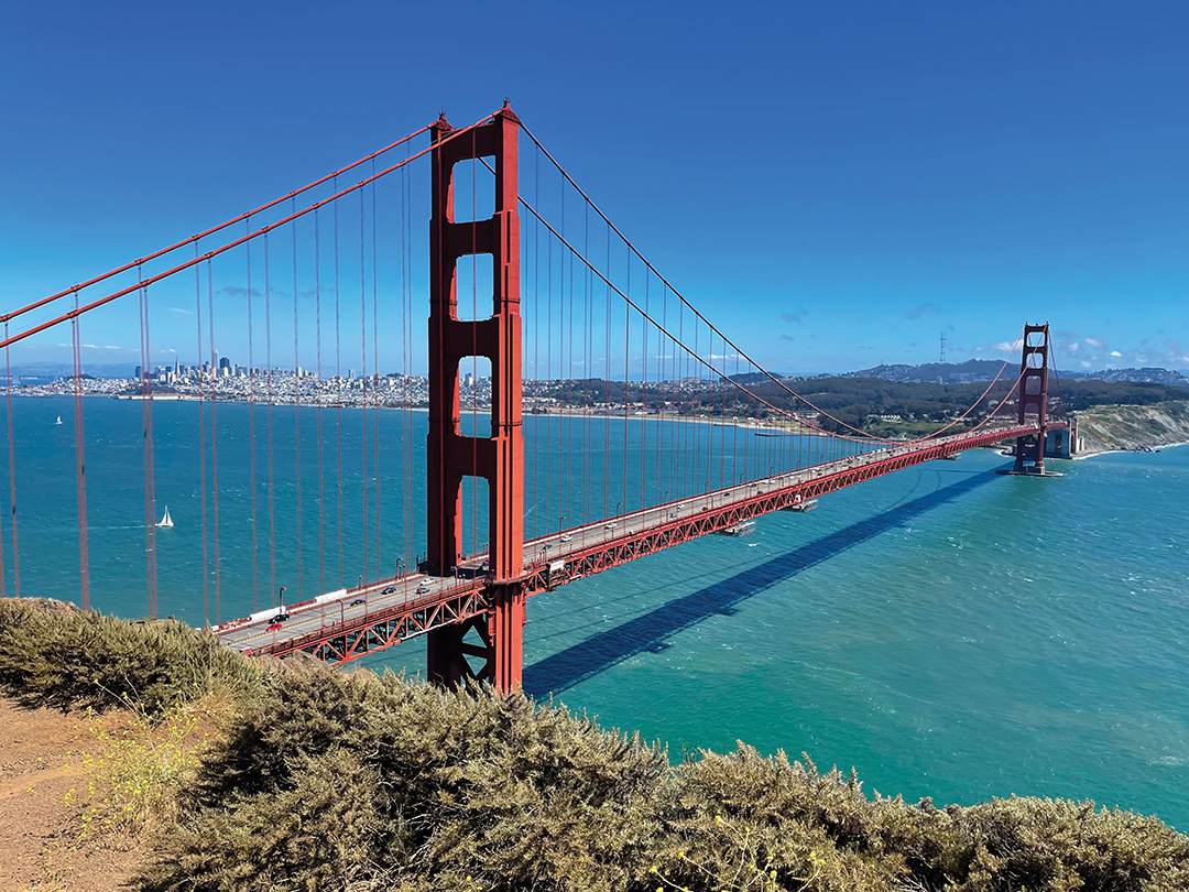 The Marin Headlands provide an up-close view of the north end of the Golden Gate Bridge