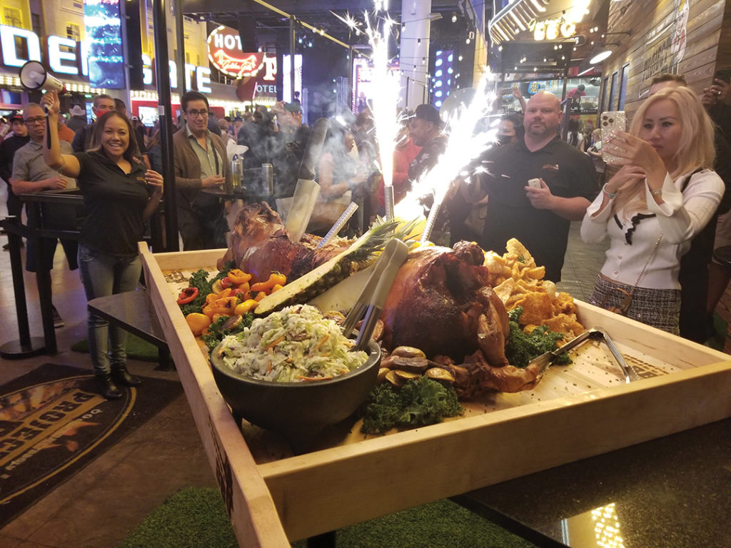 The not-so-subtle arrival of Hogstravaganza at Project BBQ on Fremont Street