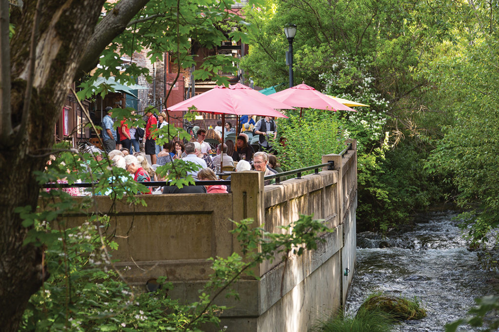 Some of Ashland, Oregon’s most popular restaurants, including Greenleaf, overlook a picturesque creek just a short walk from the Oregon Shakespeare Festival campus