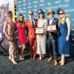Judges Chelsea Mesa, Bonnie-Jill Laflin and Carson Kressley with Longines Prize for Elegance winners Laura and Hunter MacDonald, and Brittany Garcia, Longines U.S. Brand President