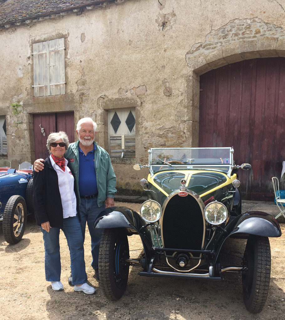 Sharon and Jim Stranberg with their Bugatti Type 40A in Europe. Photo courtesy of David Duthu