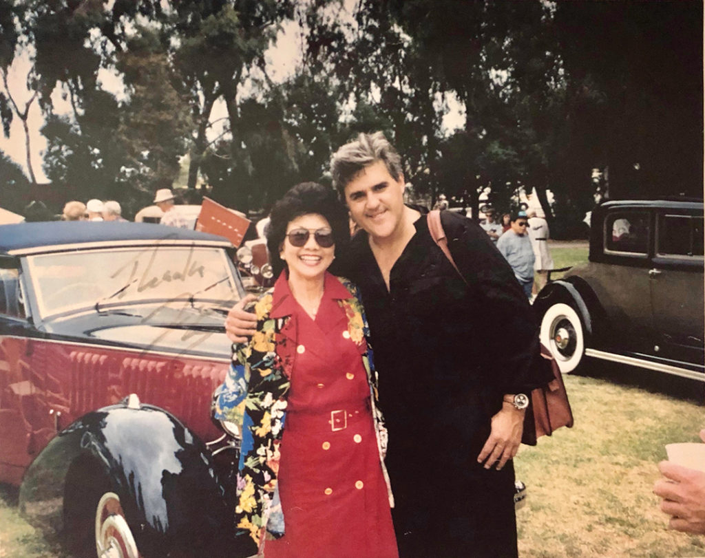 Young Liliane McCain with young Jay Leno and her Type 57 at a Los Angeles concours shortly after the Stranberg restoration. Photo courtesy of Liliane McCain