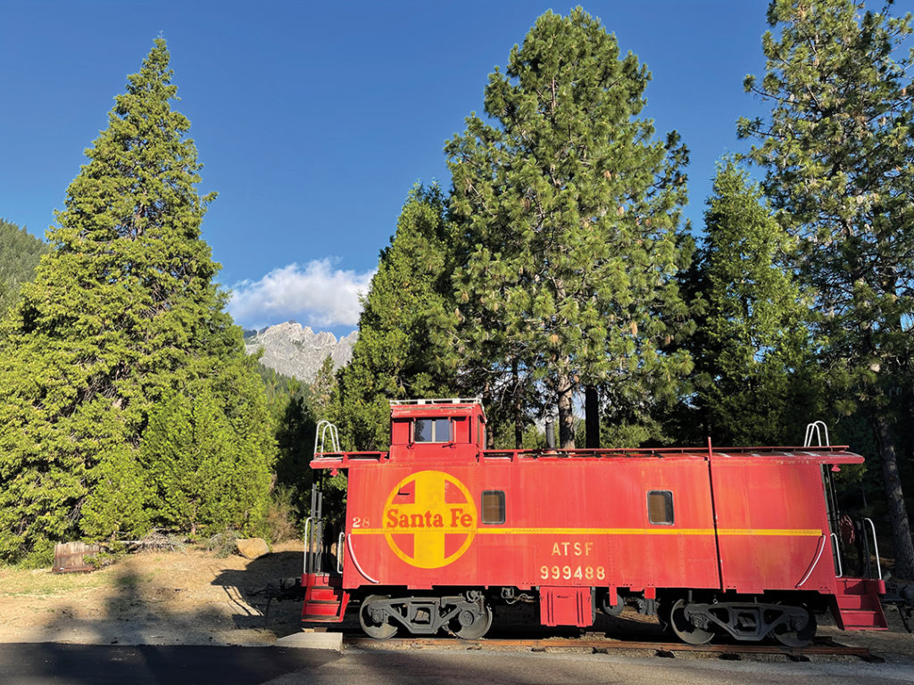 The Railroad Park Resort includes fully restored cabooses and a pool in a park-like setting 