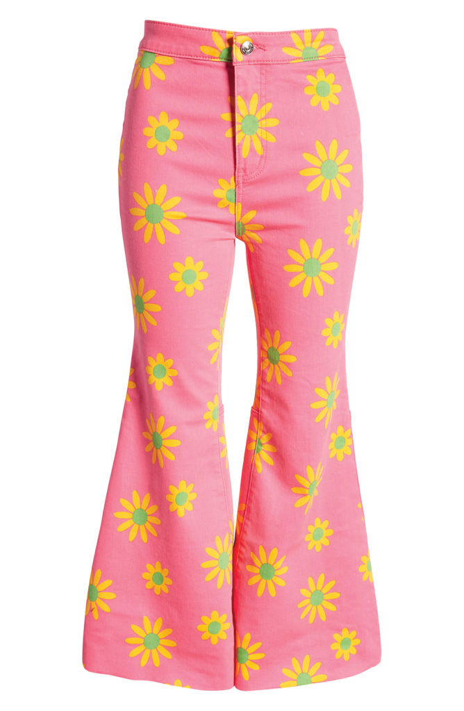 Flower power! Free People’s “Youthquake” daisy-printed pink crop flare jeans are a throwback to the ’60s and ’70s. nordstrom.com