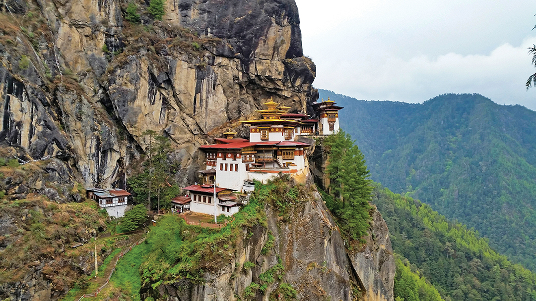 Tiger’s Nest Monastery sits on the side of a rocky cliff above the Paro Valley