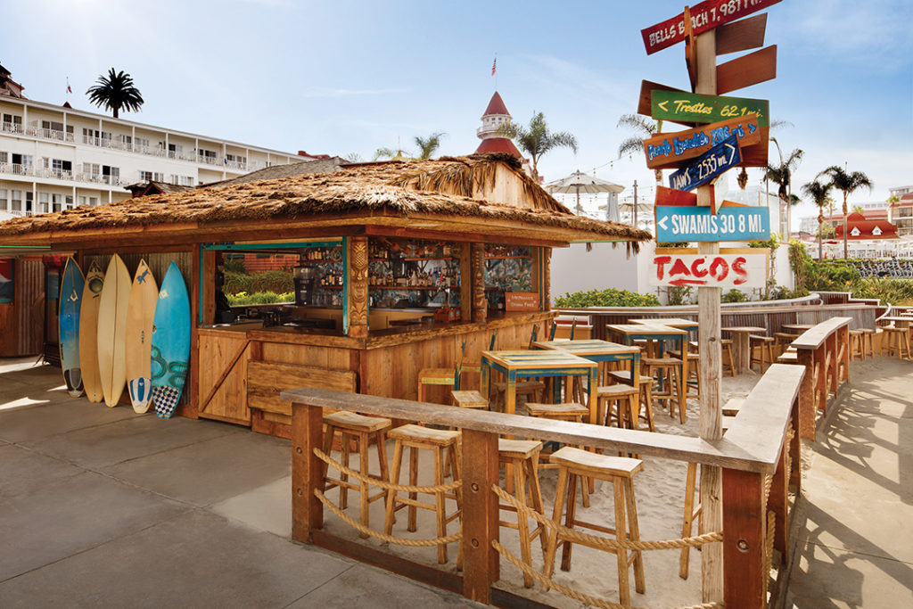 The Taco Shack at the Hotel Del Coronado offers bites and tropical drinks just steps from the sand