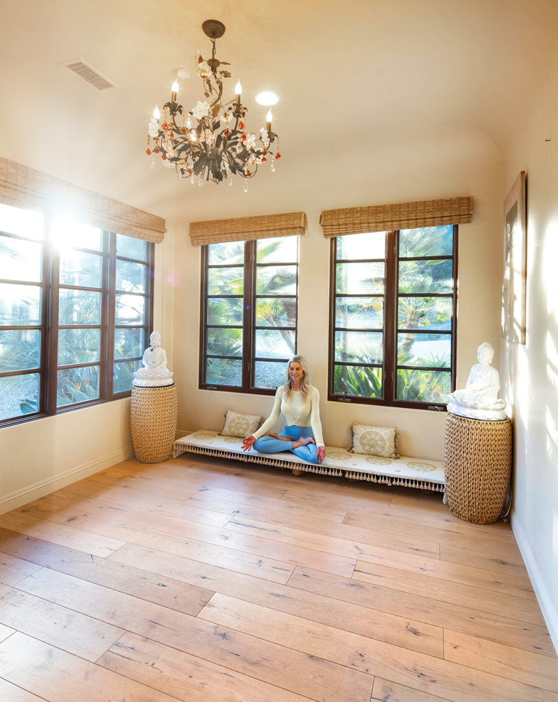 The light-filled yoga room is Stacy’s “sacred place” where she practices yoga and teaches online classes around the world