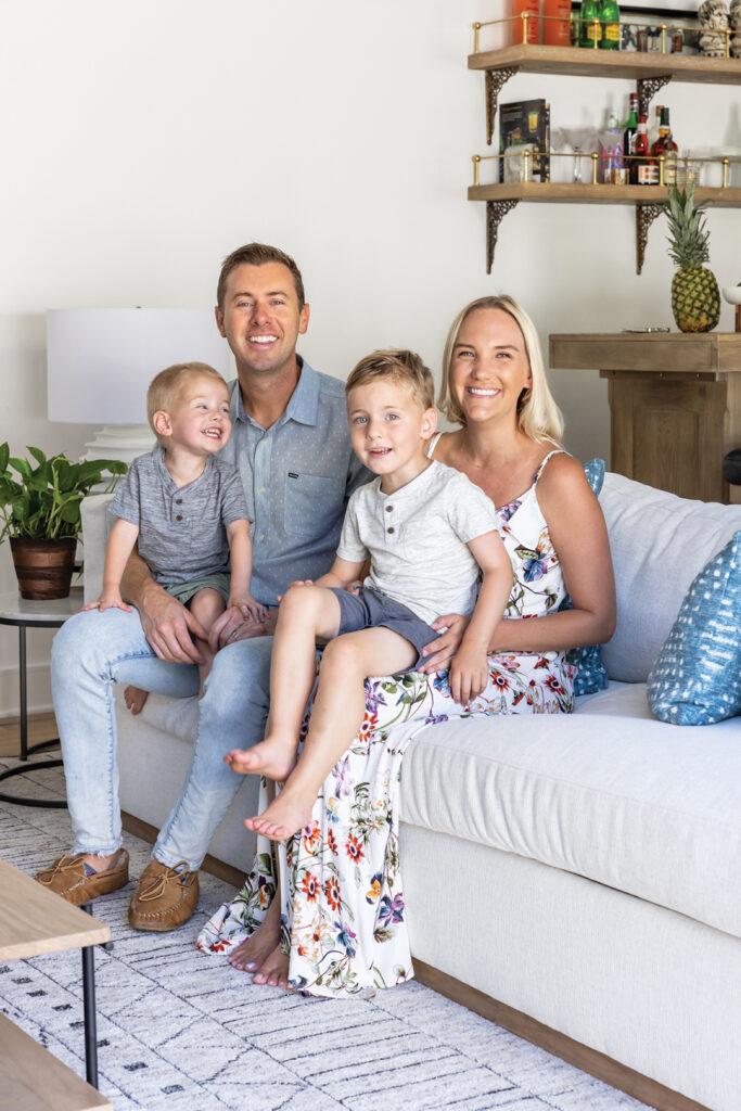 Chris and Kelly Biele and their two sons in their Del Sur dream home designed by Bryan Design Group. The California Coastal style features relaxed, livable furnishings and features