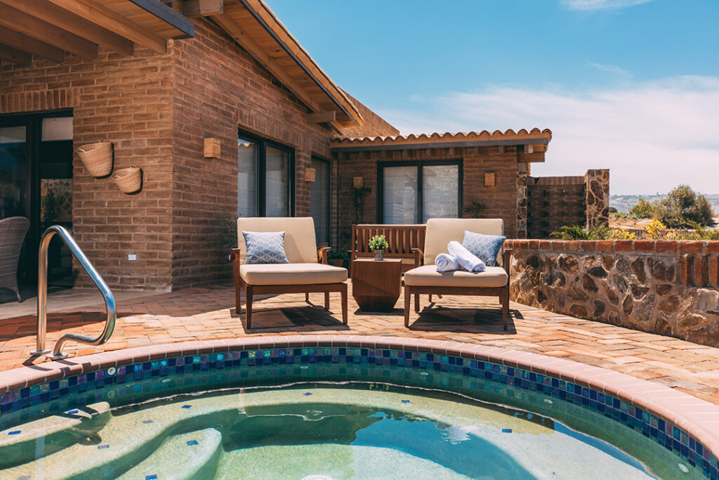 Casitas have patios with dipping pools that convert to hot tubs