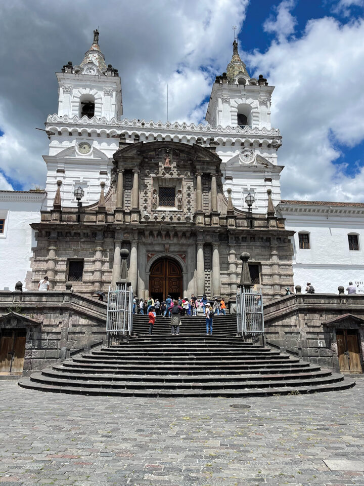 Quito’s San Francisco Basilica was built in 1535. The architecture is a mix of Baroque, Inca, and Moorish style