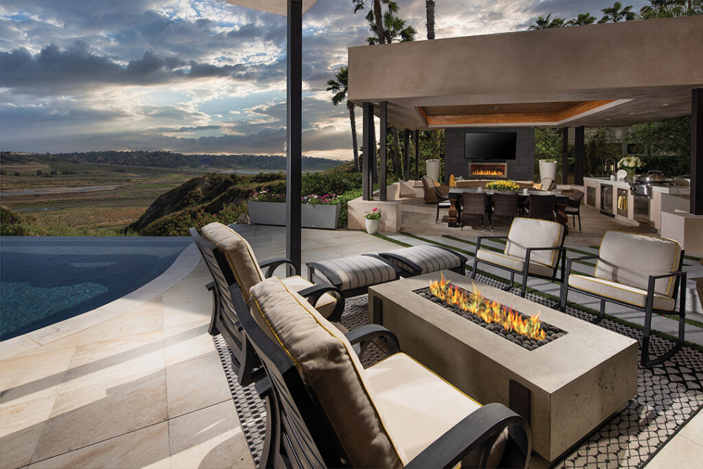 Two lounges in the vanishing edge pool offer the perfect spot for taking in views of the Del Mar coast