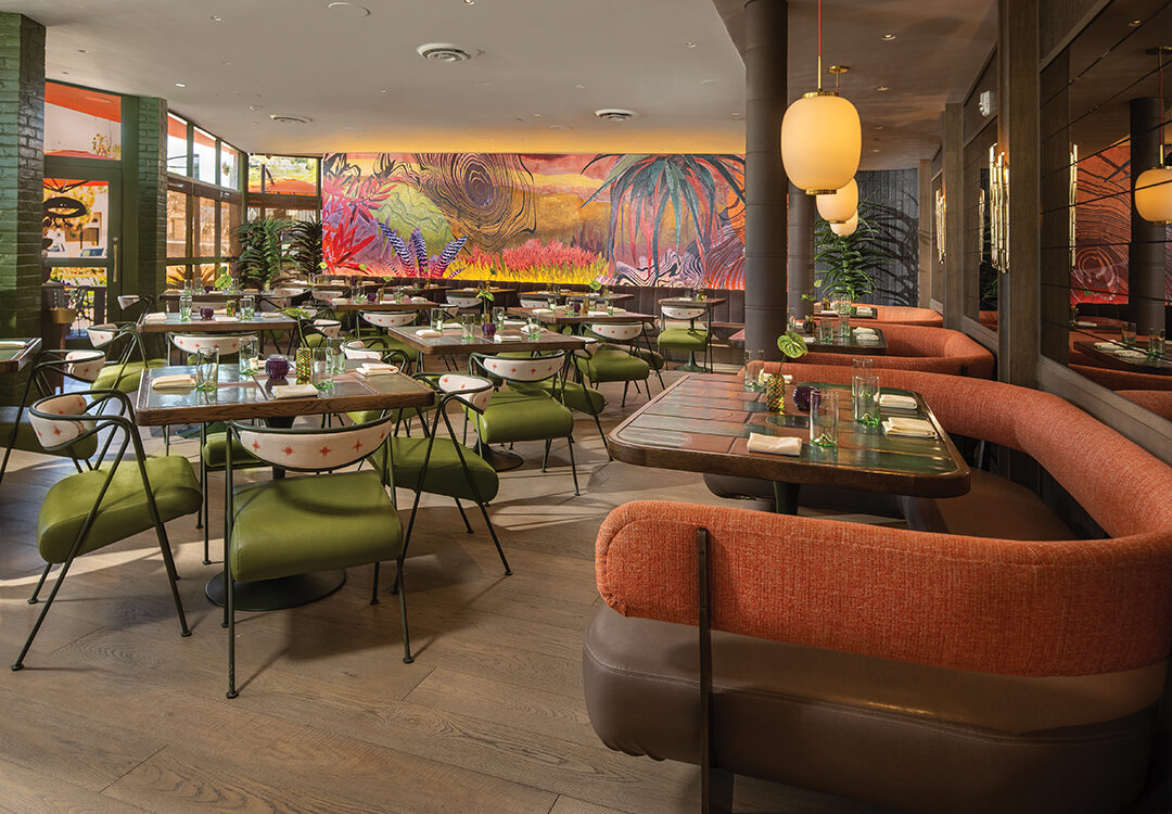 With a colorful mural running the length of the south wall, Paradisaea’s dining room provides a feast for both the eyes and the stomach