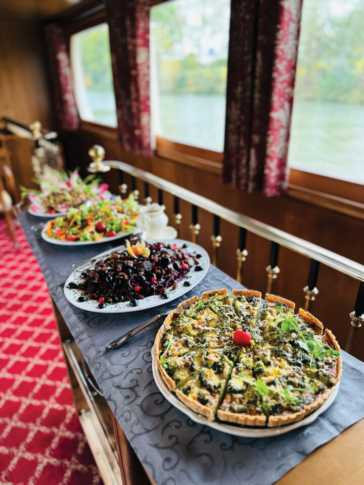 Aboard Adrienne, salads and a daily quiche were the supporting cast for Chef Tadek Zwan’s delectable luncheon entrees. Avec wine, of course