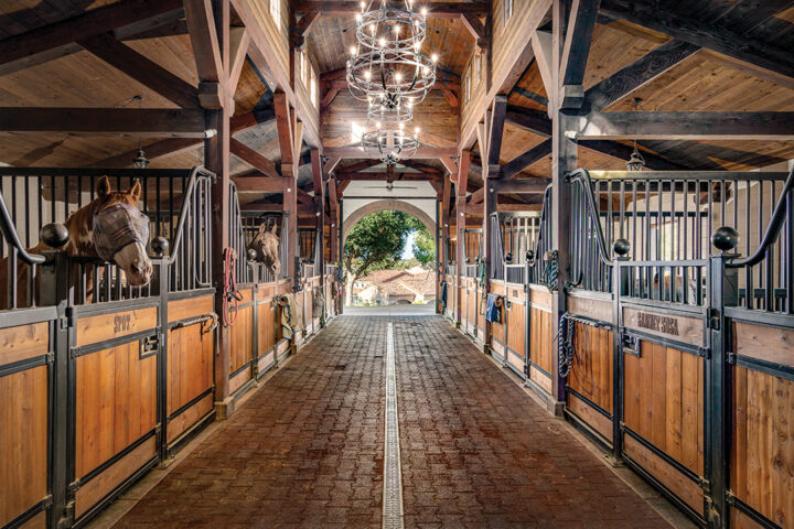 The eight-stall barn adjoins a riding arena and viewing area