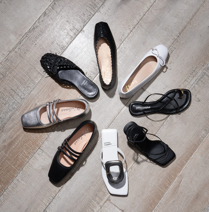 Cedros Soles offers an array of footwear including ballet flats from HU/SF, “Mary Janes” from Matisse, chic sandals, and a woven leather mule from Jeffrey Campbell