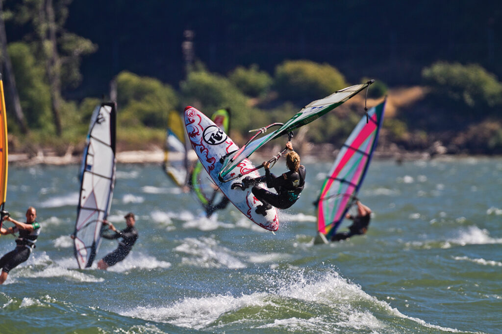 The Hood River area is a hotbed for windsurfing and kiteboarding
