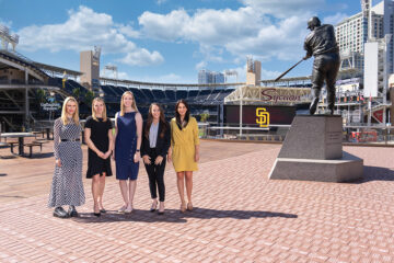 Padres executives Jaclyn Lash, SVP, Special Events; Terezka Zabka, Vice President, General Counsel; COO Caroline Perry; Sara Greenspan, SVP, People and Culture; and Diana Puetz, Vice President, Public Affairs