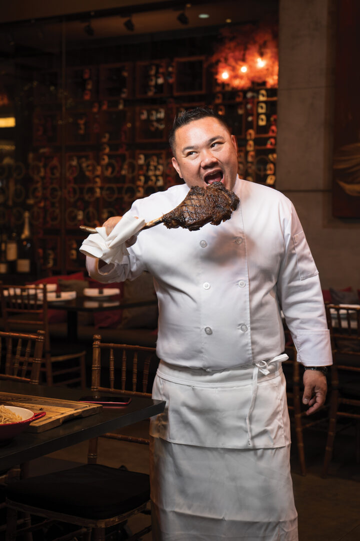 Chef Tony Nguyen with the Tomahawk Ribeye Steak