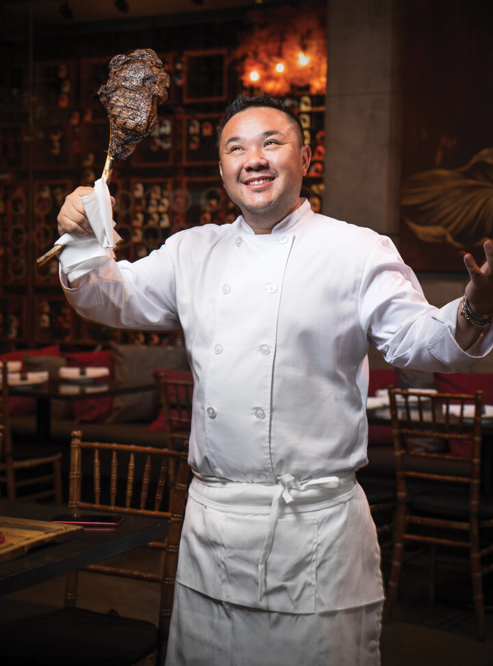 Chef Tony Nguyen with the Tomahawk Ribeye Steak