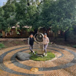 Suzy Westphal and Sandra Maas at The Spiral reflexology pathway designed to release tension and improve balance