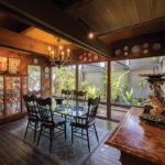 The dining room peers onto a Japanese garden