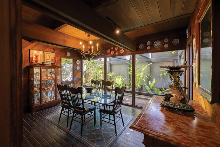 The dining room peers onto a Japanese garden