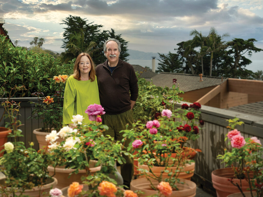 Kristen and Dave Druker on the rooftop rose garden