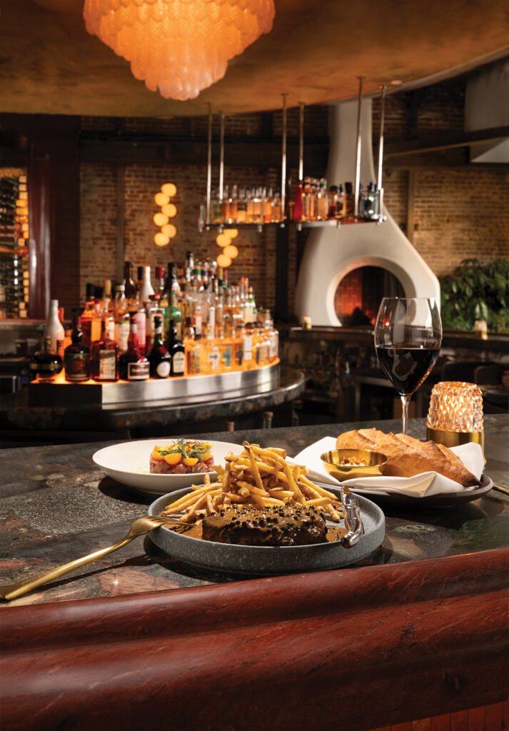 Le Coq’s Tuna Tartare, Steak Frites, and Baguette with Chicken Skin Butter