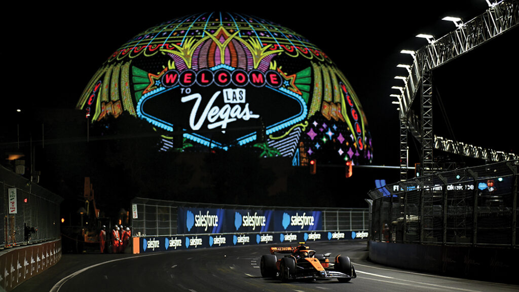 LAS VEGAS, NEVADA - NOVEMBER 17: Lando Norris of Great Britain driving the (4) McLaren MCL60 Mercedes on track during final practice ahead of the F1 Grand Prix of Las Vegas at Las Vegas Strip Circuit on November 17, 2023 in Las Vegas, Nevada. (Photo by Clive Mason - Formula 1/Formula 1 via Getty Images)