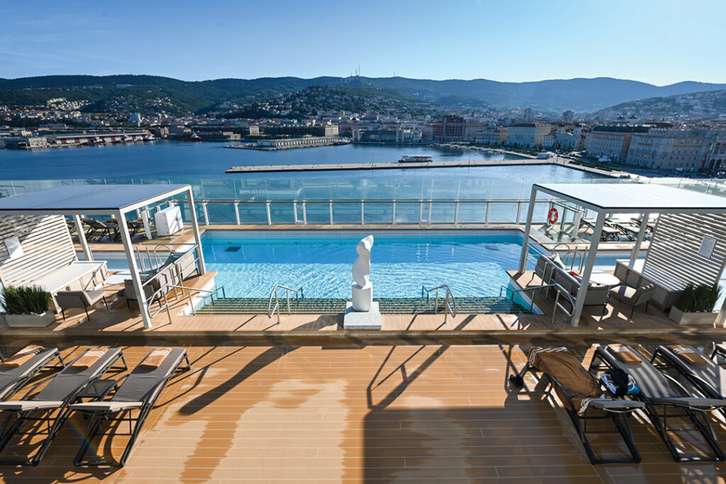 In 2023 Silversea debuted an elegant new ship, the 738-passenger Silver Nova, offering expansive upper decks, seen here in Trieste, Italy