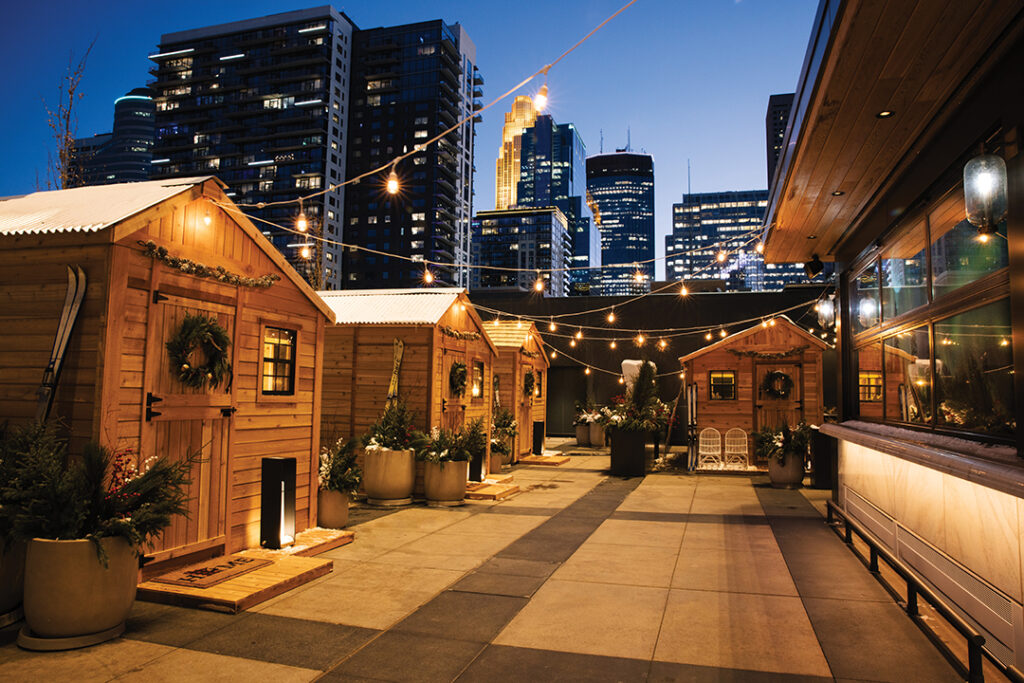 In winter, guests can dine in the Nordic Village on the fourth floor terrace of the Four Seasons Hotel Minneapolis