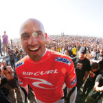 Kelly after his 11th world title at Ocean Beach, San Francisco, 2011