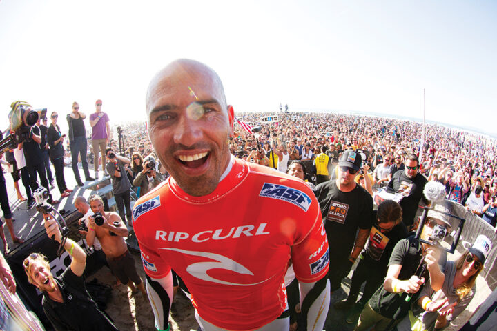 Kelly after his 11th world title at Ocean Beach, San Francisco, 2011