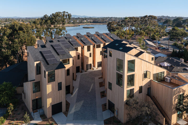 In Carlsbad, Laguna Row’s chiseled cedar exterior ties into the natural lagoon setting