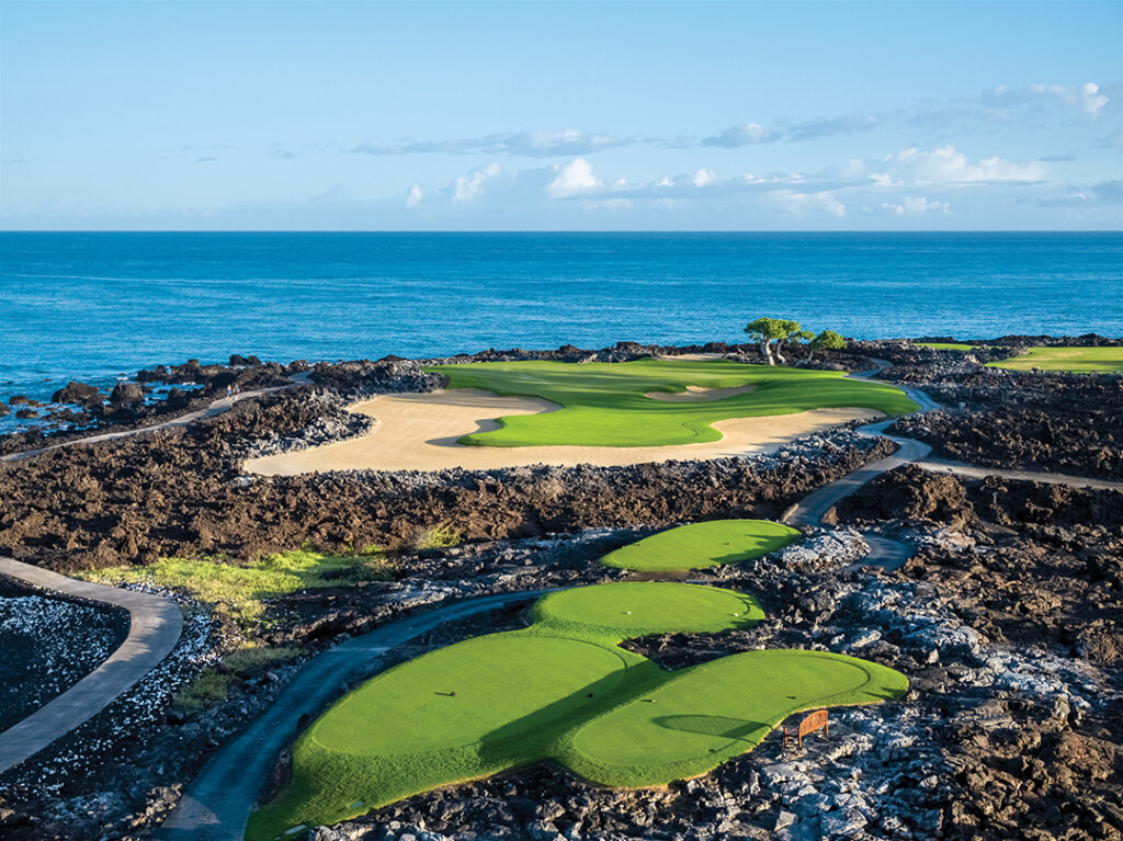 Take in ocean views when you tee off at the resort’s Hualalai Golf Course