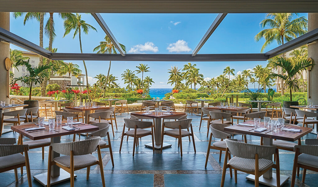 Cane & Canoe restaurant, open for breakfast and dinner, serves fresh island fare, fine wine, and cocktails coupled with “forever” views