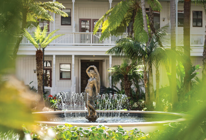 The restored Victorian courtyard celebrates the return of a fountain featuring a bronze reproduction of the “Naiad Queen” statue by the late French Sculptor Charles Cordier. The original statue graced the space until 1912