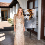 Dress, Monique Lhuillier, South Coast Plaza. Round diamond bracelet totaling 27 carats, John Matty Co.; Painting, Fractured Light, Unbroken Soul by Jay Johansen