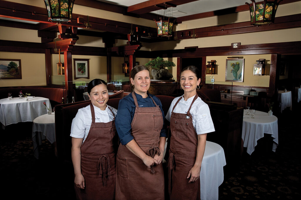 A.R. Valentien Chef de Cuisine Tiffany Tran, 
Executive Chef Kelli Crosson, and Pastry Chef Jessica Scott