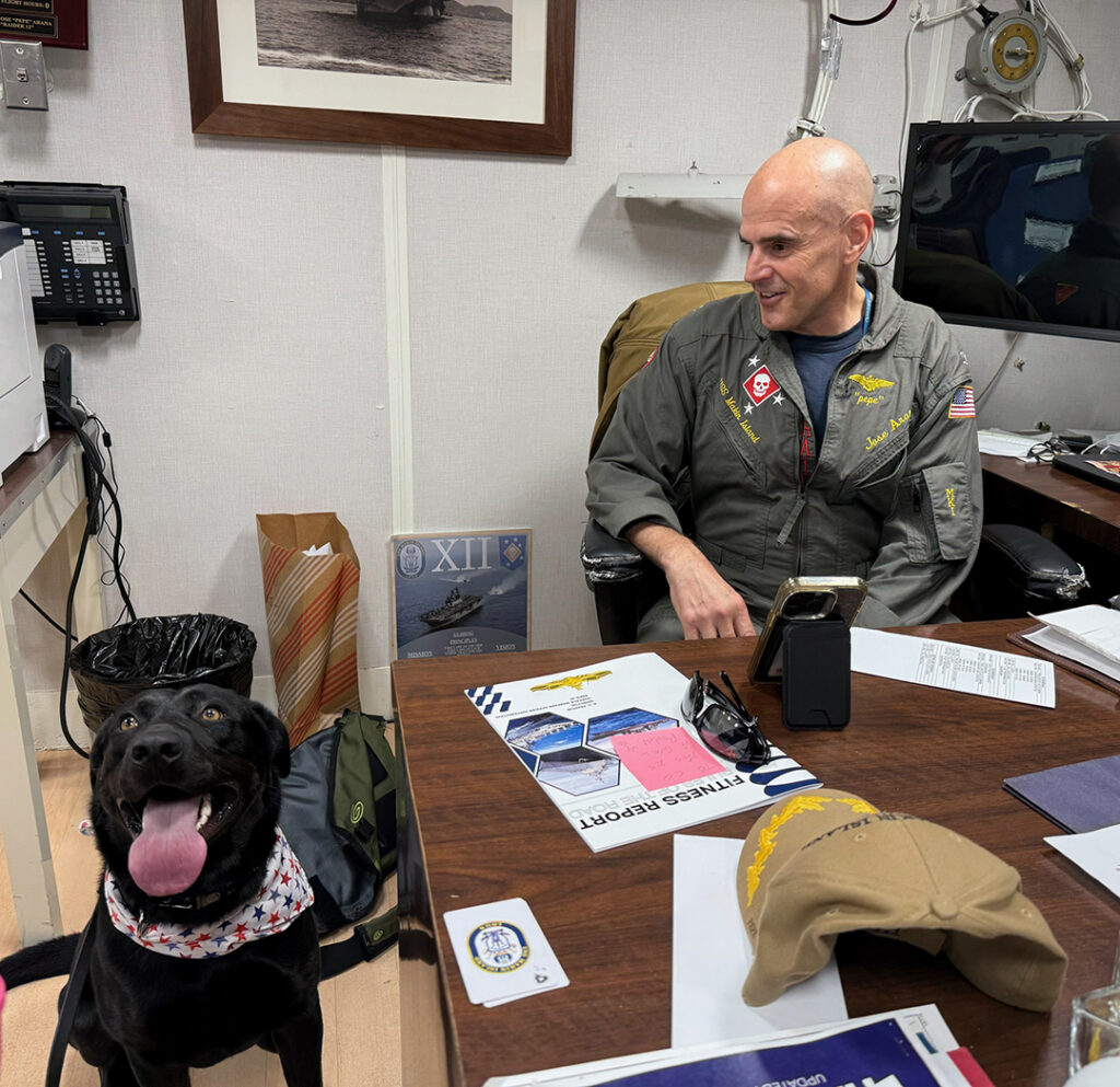 Raider meets with Captain Jose Arana, Commanding Officer of the USS Makin Island