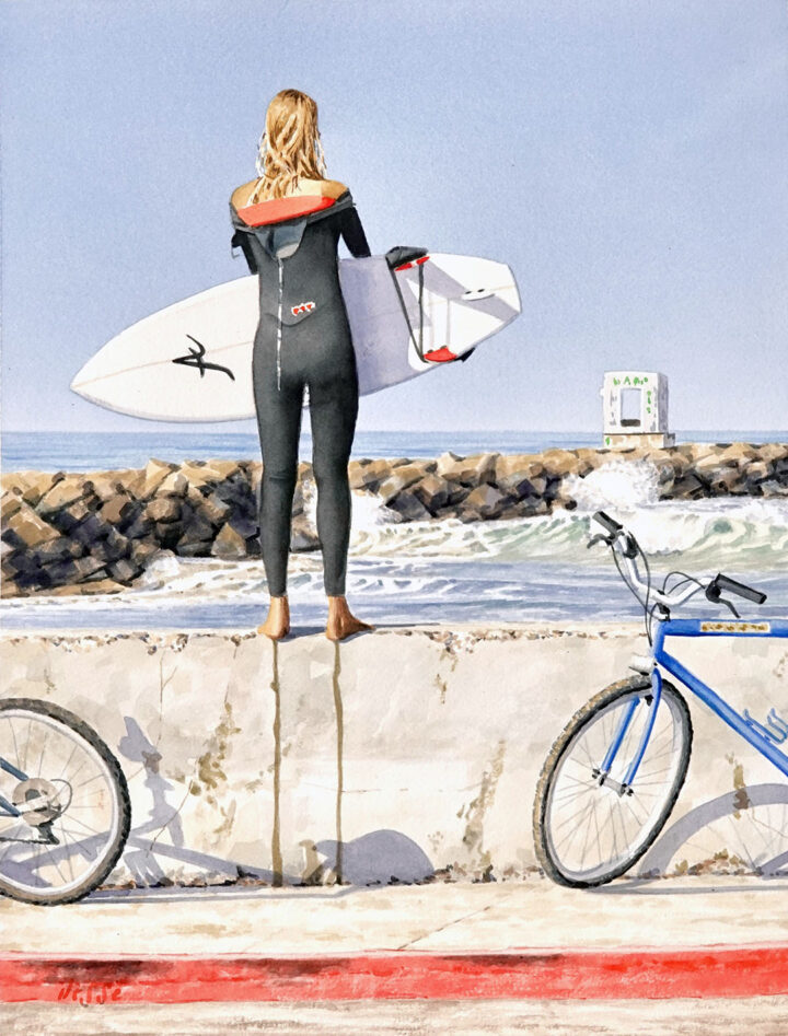 Jesse Miller, Jetty Girl, 2024. Watercolor, 12 x 16 in