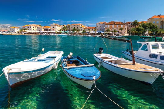 Boats in the harbor of Supetar on the island Brac in summer, Croatia, Europe